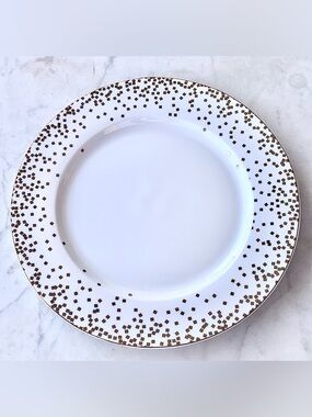 GRACE TEAWARE Elegant White DINNER Plate with Gold METALLIC Confetti Rim NEW 10